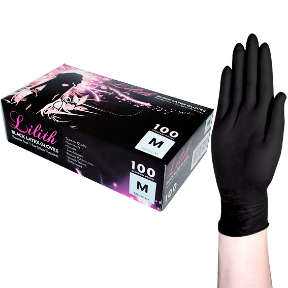 Lilith Salon Latex Gloves Smooth Feel Powder Free Medium 100/Box - Black x40