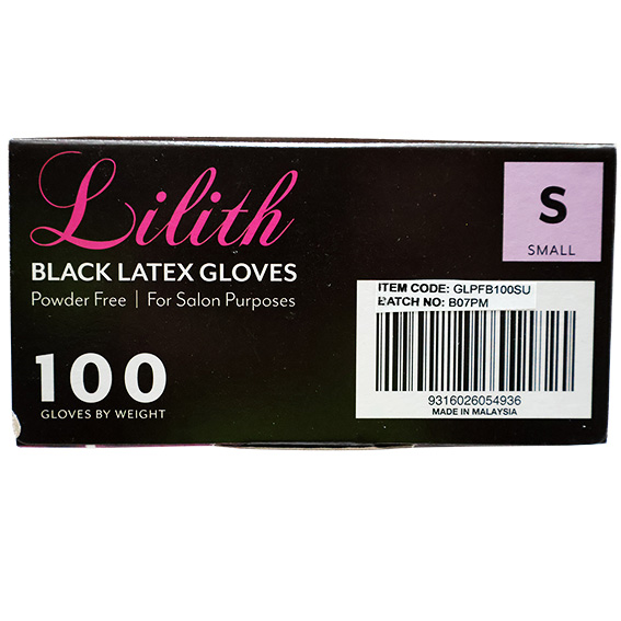 Lilith Salon Latex Gloves Smooth Feel Powder Free Small 100/Box - Black x40