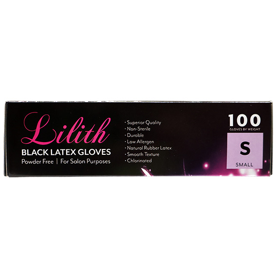 Lilith Salon Latex Gloves Smooth Feel Powder Free Small 100/Box - Black x40