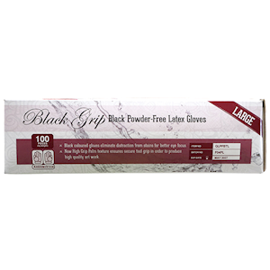 Black Grip Thick Heavy Duty Latex GlovesTextured Polymer Coated Large 100/Box 1000/Cartoon - Black x5