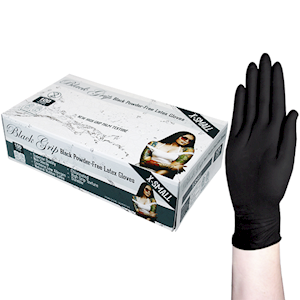 Black Grip Thick Heavy Duty Latex Gloves Extra Small Size Textured Polymer Coated Powder Free 100/Box - Black x35