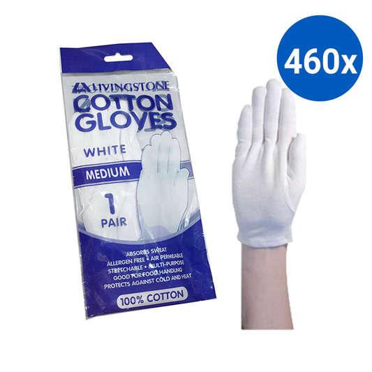 Livingstone Cotton Gloves Latex Free Medium Retail Pack Pair - White x460