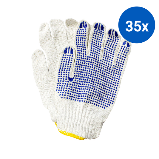 Livingstone Cotton Gloves Seamless Knitted with Dot Palm 12 Pairs/Bag - White/Black Dot Palm x35