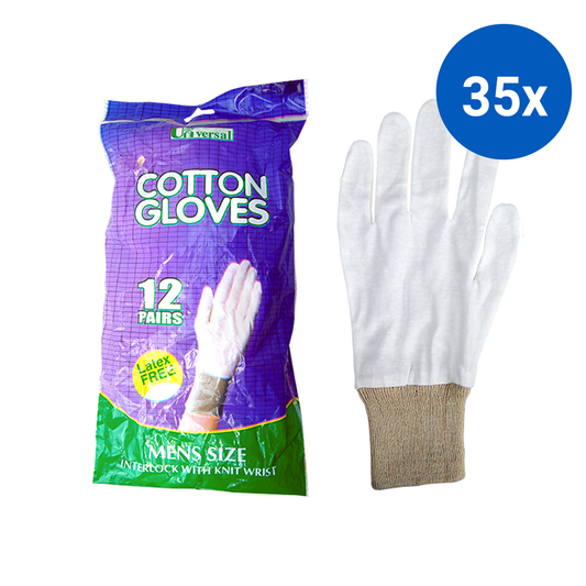 Universal Choice Cotton Gloves Interlock with Knitted Wrist Cuff Men's Size Large 12 Pairs/Bag - White x35