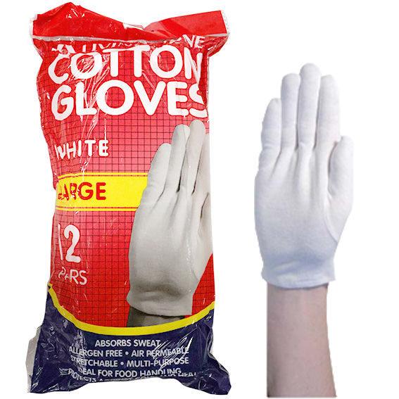 Livingstone Cotton Gloves Large 12 Pairs/Bag - White x45
