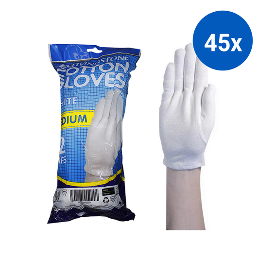 Livingstone Cotton Gloves Medium 12 Pairs/Bag - White x45