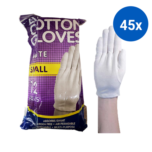 Livingstone Cotton Gloves Small 12 Pairs/Bag - White x45