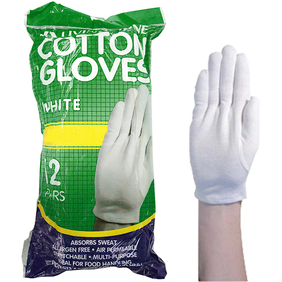 Livingstone Cotton Gloves Extra Small 12 Pairs/Bag - White x45