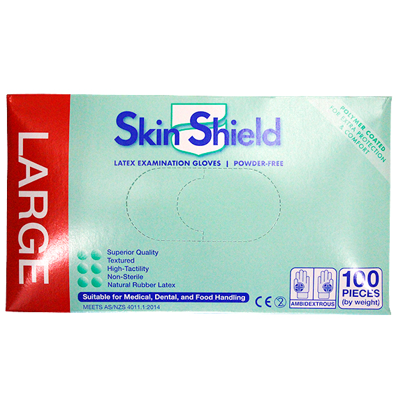 Skin Shield Latex Examination Gloves Powder Free AS/NZ HACCP Large 100/Box - Cream x40