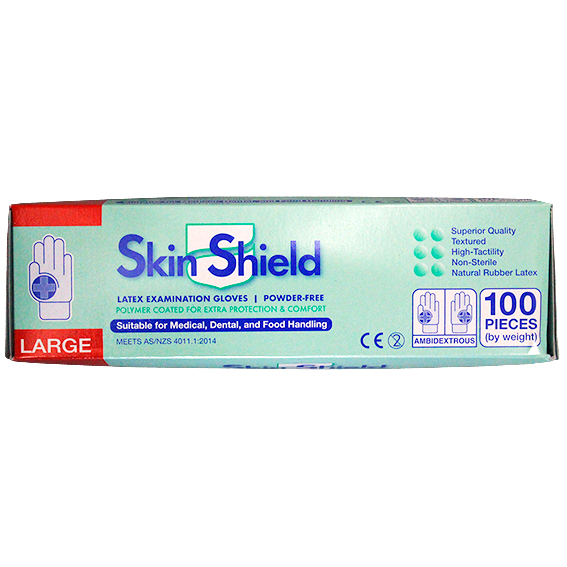 Skin Shield Latex Examination Gloves Powder Free AS/NZ HACCP Large 100/Box - Cream x40