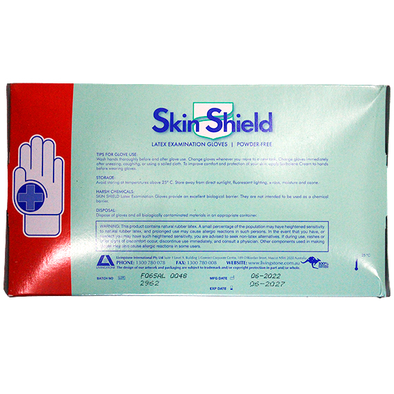 Skin Shield Latex Examination Gloves Powder Free AS/NZ HACCP Large 100/Box - Cream x40