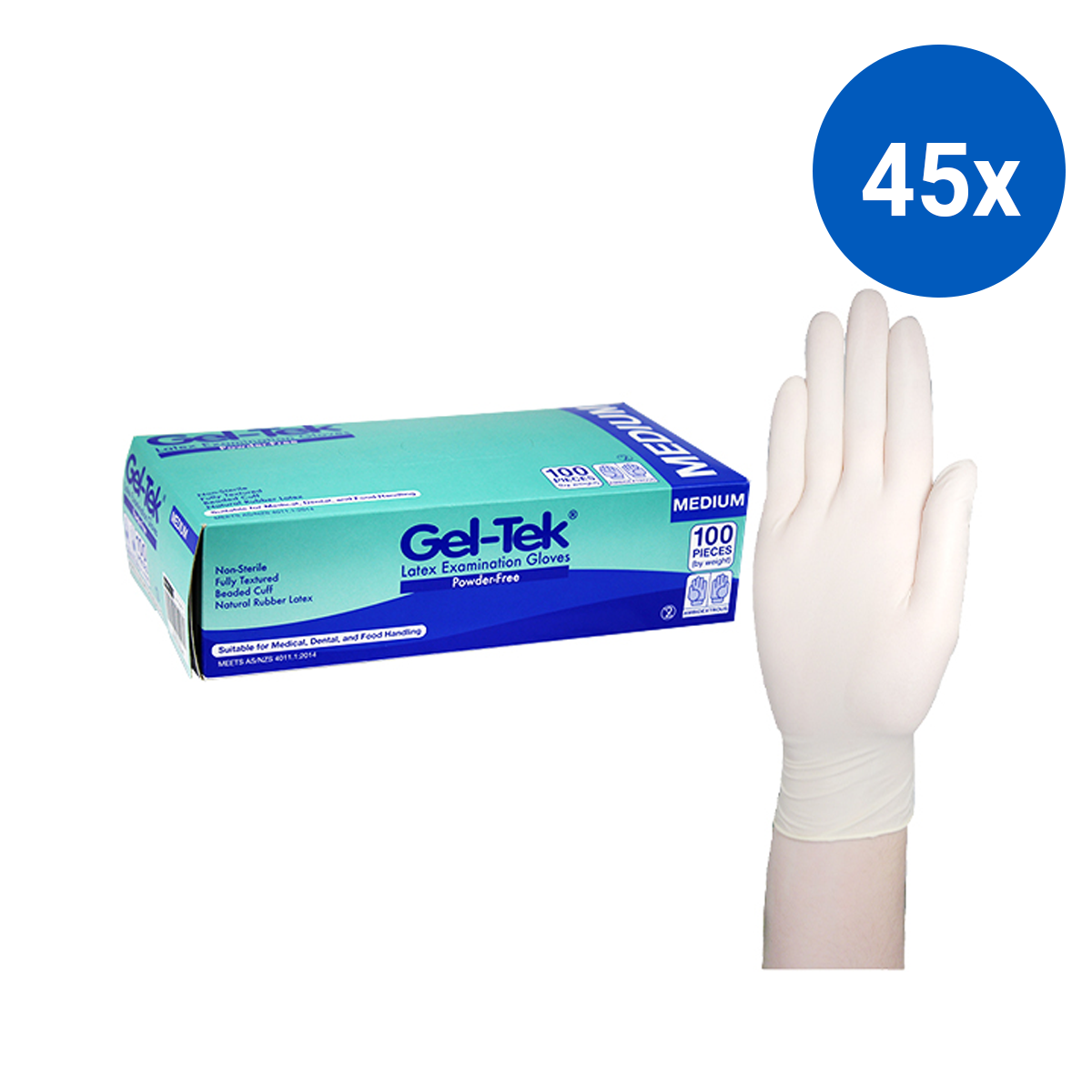 Geltek Latex Examination Gloves Powder Free AS/NZ Non-Sterile Medium 100/Box - Cream x45