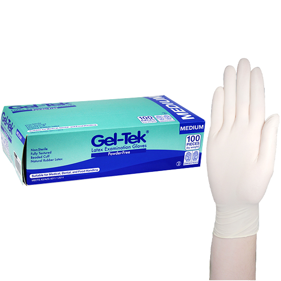Geltek Latex Examination Gloves Powder Free AS/NZ Non-Sterile Medium 100/Box - Cream x45