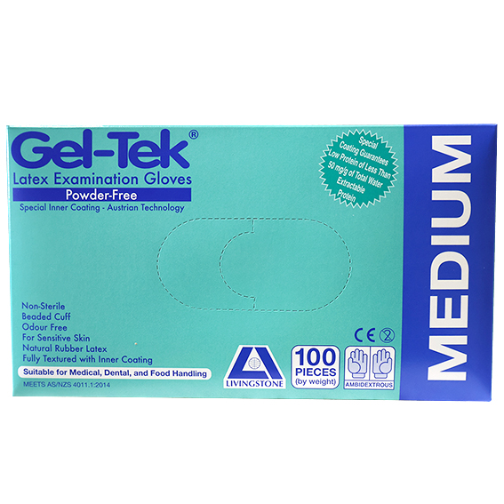 Geltek Latex Examination Gloves Powder Free AS/NZ Non-Sterile Medium 100/Box - Cream x45