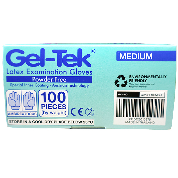 Geltek Latex Examination Gloves Powder Free AS/NZ Non-Sterile Medium 100/Box - Cream x45