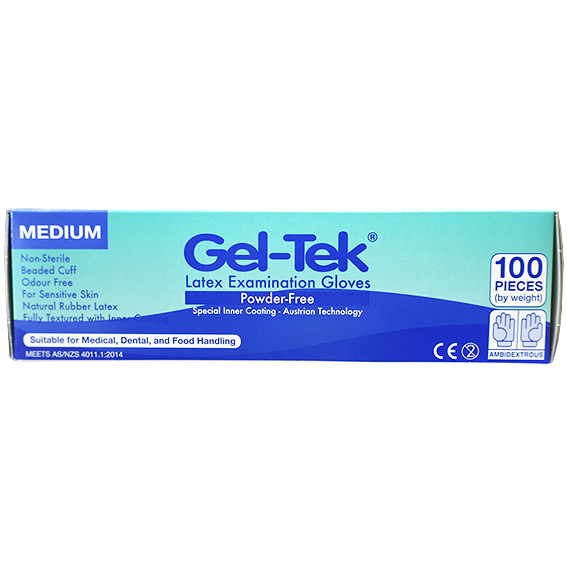 Geltek Latex Examination Gloves Powder Free AS/NZ Non-Sterile Medium 100/Box - Cream x45