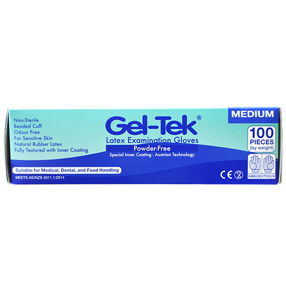 Geltek Latex Examination Gloves Powder Free AS/NZ Non-Sterile Medium 100/Box - Cream x45
