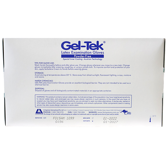 Geltek Latex Examination Gloves Powder Free AS/NZ Non-Sterile Medium 100/Box - Cream x45