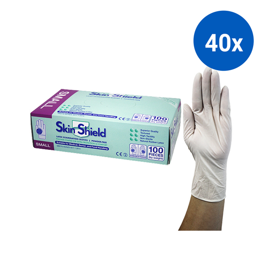 Skin Shield Latex Examination Gloves Powder Free AS/NZ HACCP Small 100/Box - Cream x40