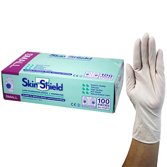 Skin Shield Latex Examination Gloves Powder Free AS/NZ HACCP Small 100/Box - Cream x40