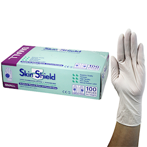 Skin Shield Latex Examination Gloves Small Size Powder Free Biodegradable Polymer Coated 1000/Carton - Cream x5