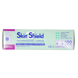 Skin Shield Latex Examination Gloves Small Size Powder Free Biodegradable Polymer Coated 1000/Carton - Cream x5