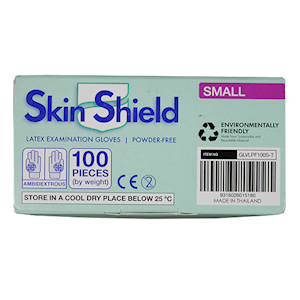 Skin Shield Latex Examination Gloves Small Size Powder Free Biodegradable Polymer Coated 1000/Carton - Cream x5