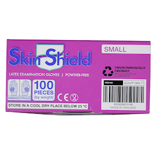 Skin Shield Latex Examination Gloves Small Size Powder Free Biodegradable Polymer Coated 1000/Carton - Cream x5