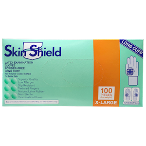 Skin Shield Biodegradable Latex Examination Gloves Extra Large SIze AS NZ Standard Powder Free 100/Box - Cream x25