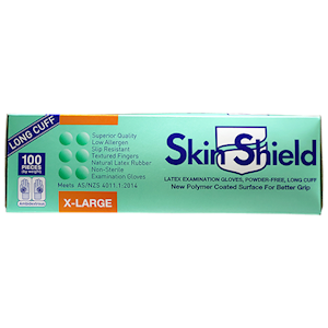 Skin Shield Biodegradable Latex Examination Gloves Extra Large SIze AS NZ Standard Powder Free 100/Box - Cream x25