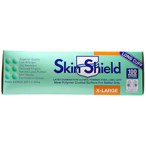 Skin Shield Biodegradable Latex Examination Gloves Extra Large SIze AS NZ Standard Powder Free 100/Box - Cream x25