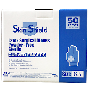 Skin Shield Biodegradable Latex Surgical Gloves Size 6.5 Powder Free 50 Pairs/Box - Cream x10