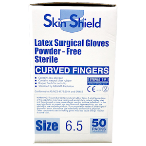 Skin Shield Biodegradable Latex Surgical Gloves Size 6.5 Powder Free 50 Pairs/Box - Cream x10
