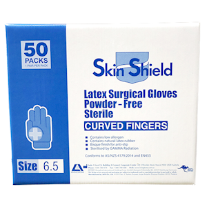 Skin Shield Biodegradable Latex Surgical Gloves Size 6.5 Powder Free 50 Pairs/Box - Cream x10