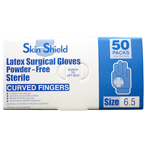 Skin Shield Biodegradable Latex Surgical Gloves Size 6.5 Powder Free 50 Pairs/Box - Cream x10
