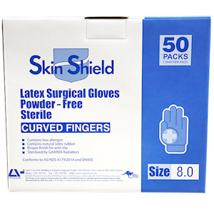 Skin Shield Biodegradable Latex Surgical Gloves Size 8.0 Powder Free 50 Pairs/Box - Cream x10
