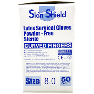 Skin Shield Biodegradable Latex Surgical Gloves Size 8.0 Powder Free 50 Pairs/Box - Cream x10