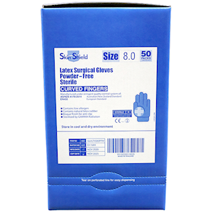 Skin Shield Biodegradable Latex Surgical Gloves Size 8.0 Powder Free 50 Pairs/Box - Cream x10