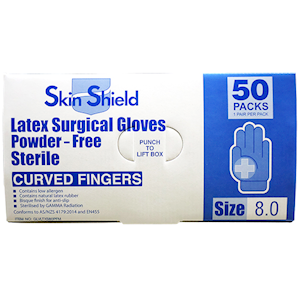 Skin Shield Biodegradable Latex Surgical Gloves Size 8.0 Powder Free 50 Pairs/Box - Cream x10