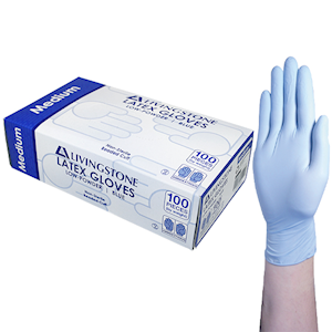Livingstone Latex Examination Gloves Medium Size 100/Box 1000/Carton - Blue x5