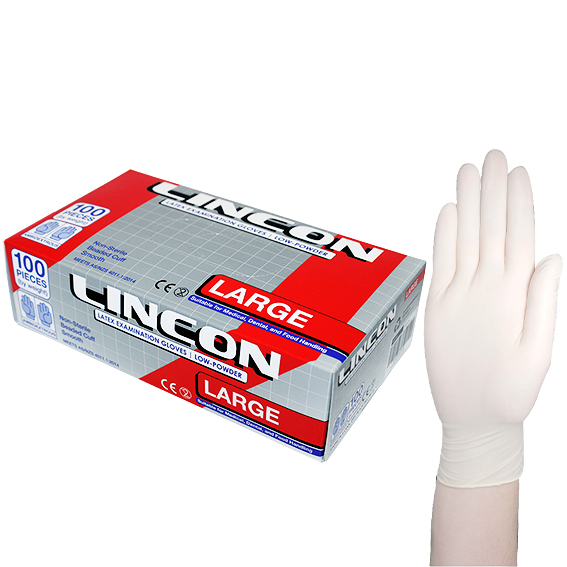 NY 2025 Special Lincon Latex Examination Gloves Large 100 Pcs/Box - Cream x65