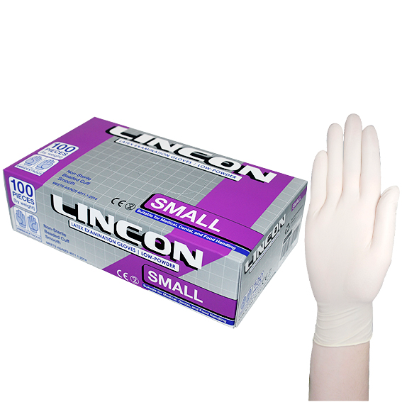 NY 2025 Special Lincon Latex Examination Gloves Small 100 Pcs/Box - Cream x65