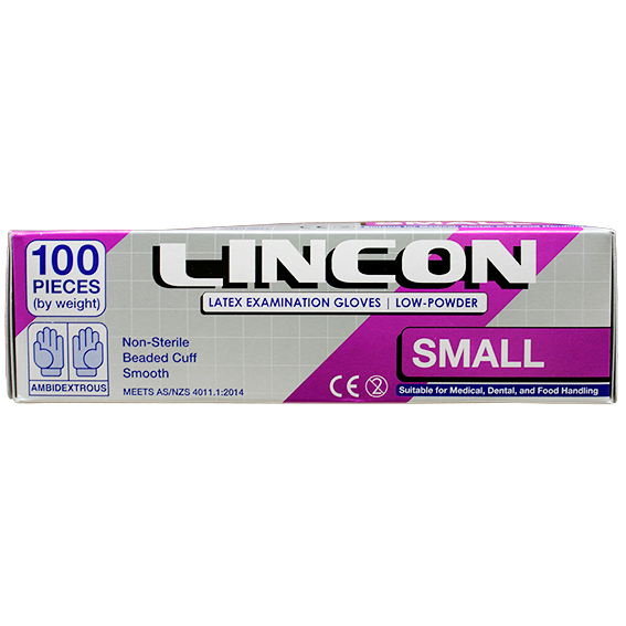 NY 2025 Special Lincon Latex Examination Gloves Small 100 Pcs/Box - Cream x65