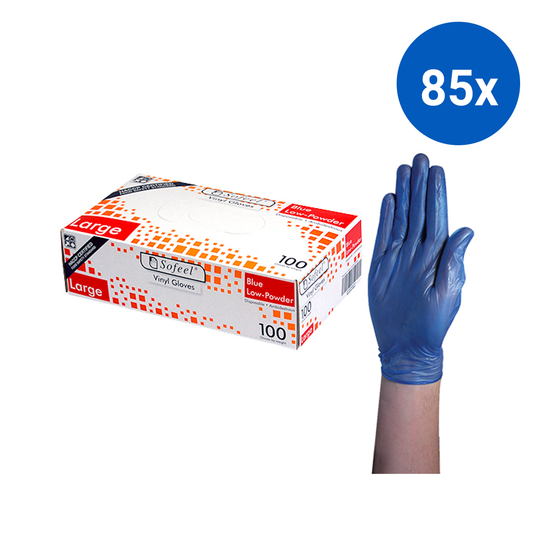 Sofeel Vinyl Gloves Recyclable 5.0g HACCP Grade Low Powder Large 100/Box - Blue x85