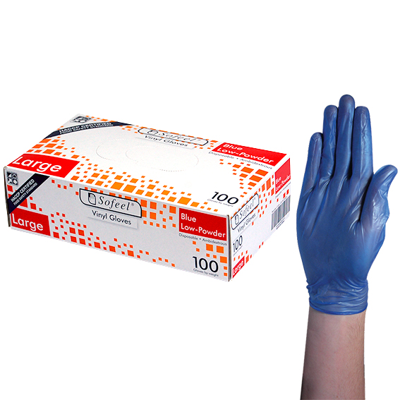 Sofeel Vinyl Gloves Recyclable 5.0g HACCP Grade Low Powder Large 100/Box - Blue x85