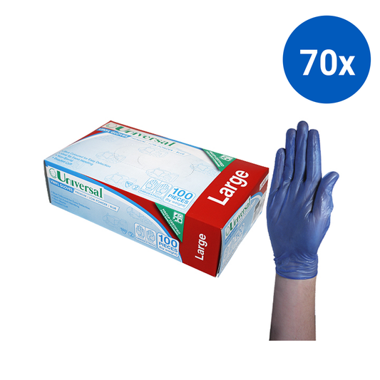 Universal Vinyl Gloves Recyclable 5.5g HACCP Grade Low Powder Large 100/Box - Blue x70