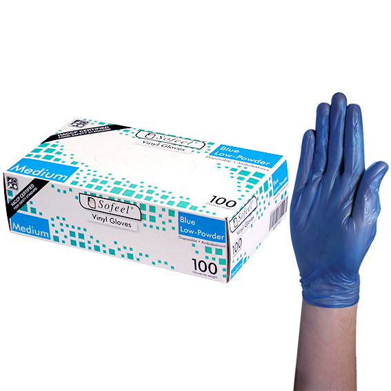 Sofeel Vinyl Gloves Recyclable 4.5g HACCP Low Powder Medium 100/Box - Blue x85