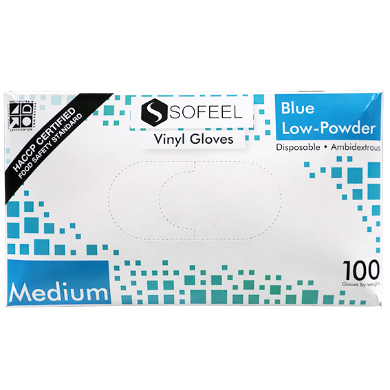 Sofeel Vinyl Gloves Recyclable 4.5g HACCP Low Powder Medium 100/Box - Blue x85