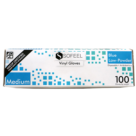 Sofeel Vinyl Gloves Recyclable 4.5g HACCP Low Powder Medium 100/Box - Blue x85