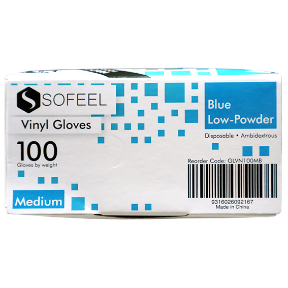 Sofeel Vinyl Gloves Recyclable 4.5g HACCP Low Powder Medium 100/Box - Blue x85